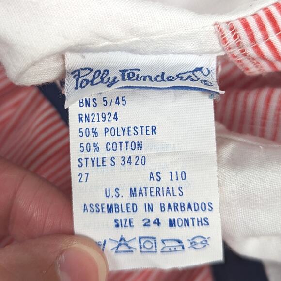 Vtg 80s Polly Flinders Dress Girls Sz 24m Red Stripe Nautical Sailor Boat - Picture 4 of 4